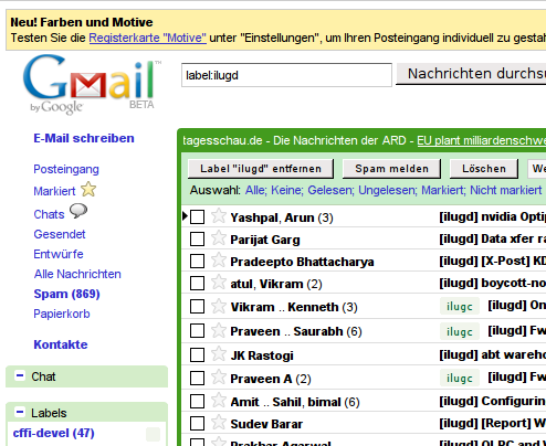 Gmail inbox with themes